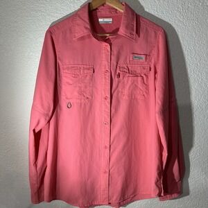 EUC COLUMBIA Women's Bahama Tiki Pink Long Sleeve Vented Fishing Shirt UPF 30+